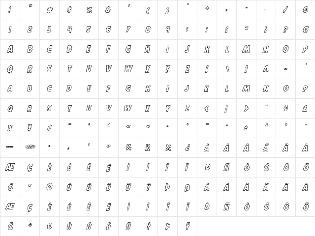 Horroween Outline Italic Outline Italic  glyph index