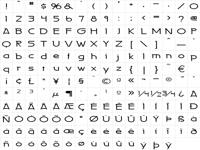 PersiaExtended Normal  glyph index