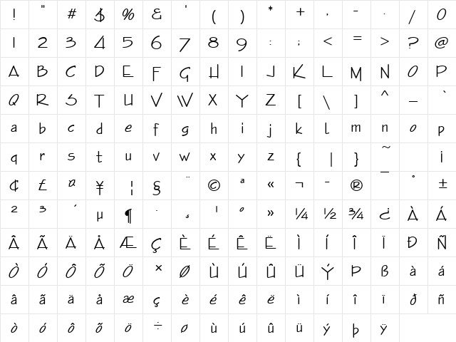 EnviroD Regular  glyph index