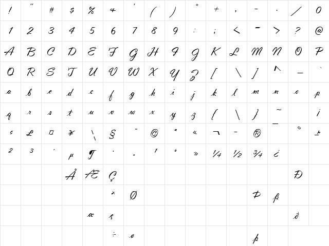 Vladimir Script (Slanted Less) Regular  glyph index
