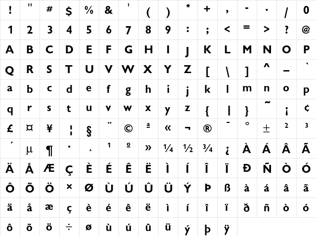 GiltuTBol Regular  glyph index