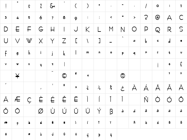 FashionNarrowBlack Normal  glyph index