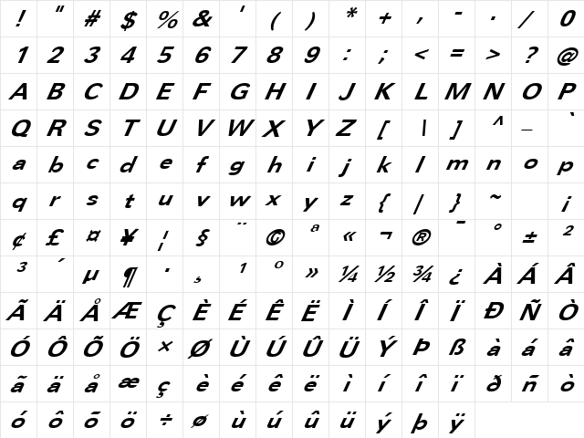 FZ BASIC 57 ITALIC Normal  glyph index