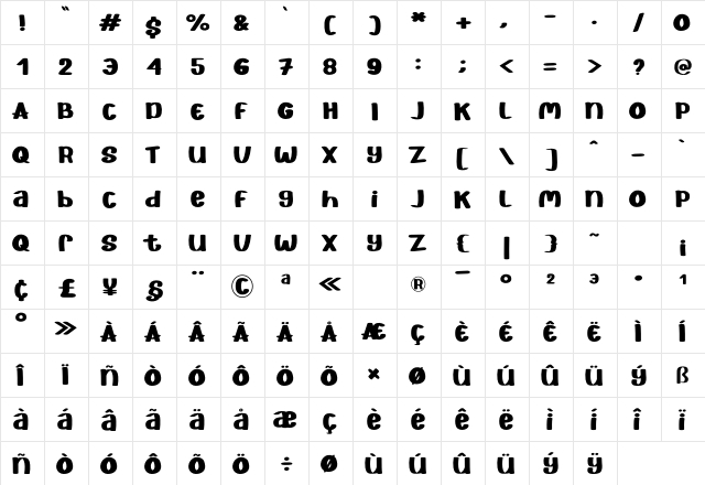 Eye Monsta Regular  glyph index