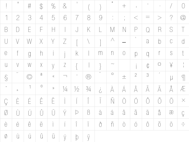 Helvetica Neue LT Std 27 Ultra Light Condensed  glyph index