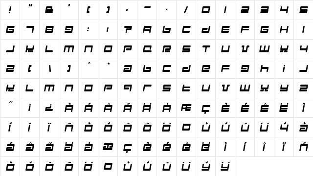 Hyperspeed Regular  glyph index