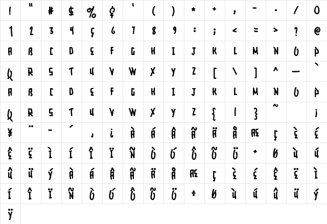 Elusive Regular  glyph index