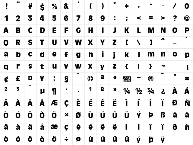 OliviaAntiqueBlack Regular  glyph index