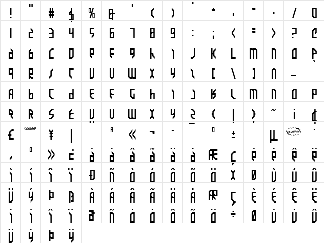 Valkyrie Regular  glyph index