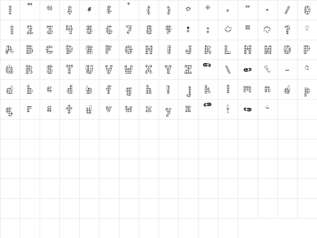 Doodle Plaid Regular  glyph index