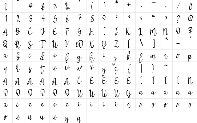 Socialita Regular  glyph index