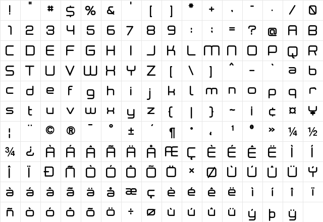 Neogrey Medium  glyph index