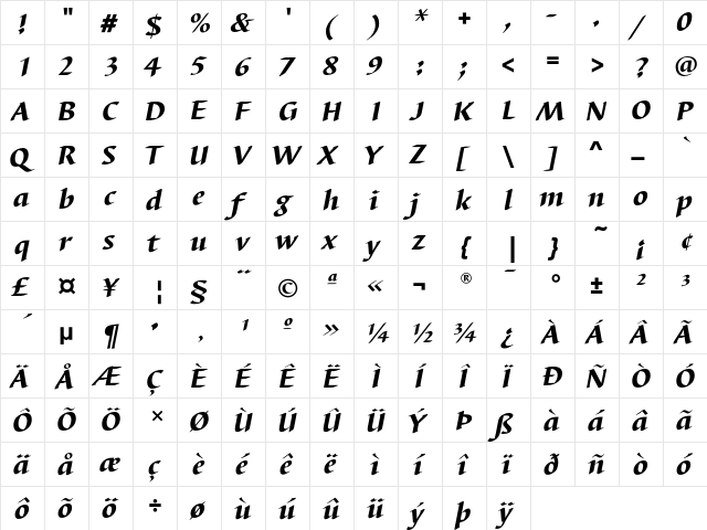 BarbedorEF BlackItalic  glyph index