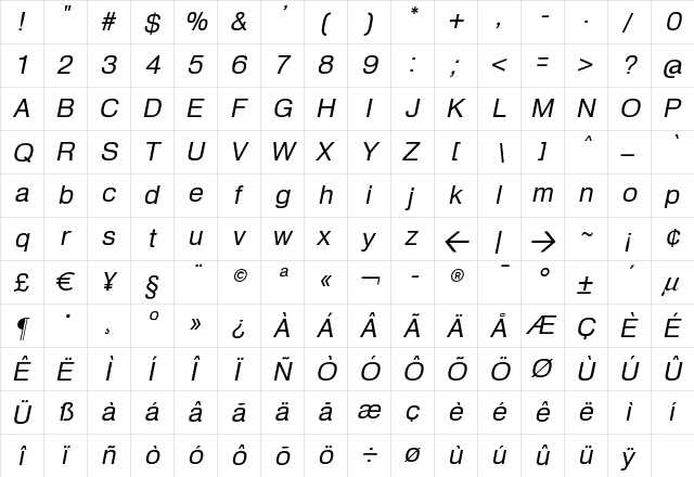 HeldustryFT Regular  glyph index