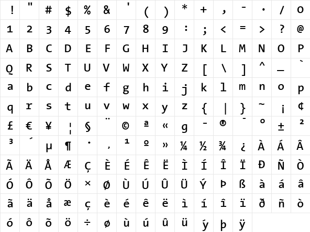 TheSans Mono SemiBold  glyph index