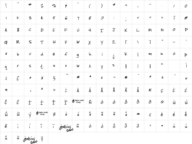 Jenkins v2.0 Regular  glyph index
