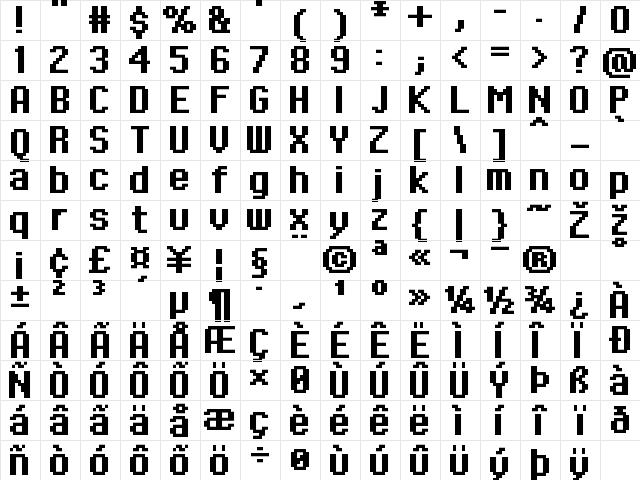 FFF Executive Bold Regular  glyph index