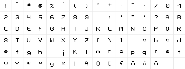 Love Parade widebold  glyph index