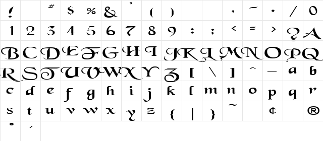 SwordsmanExtended Regular  glyph index
