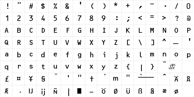 OCR 2 SSi Regular  glyph index