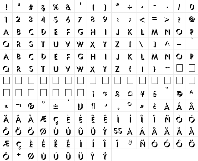 Usambara DB Regular  glyph index