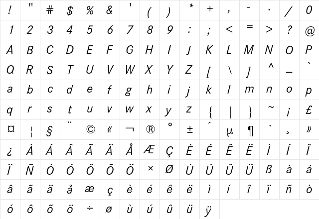 Corporate S BQ Regular  glyph index