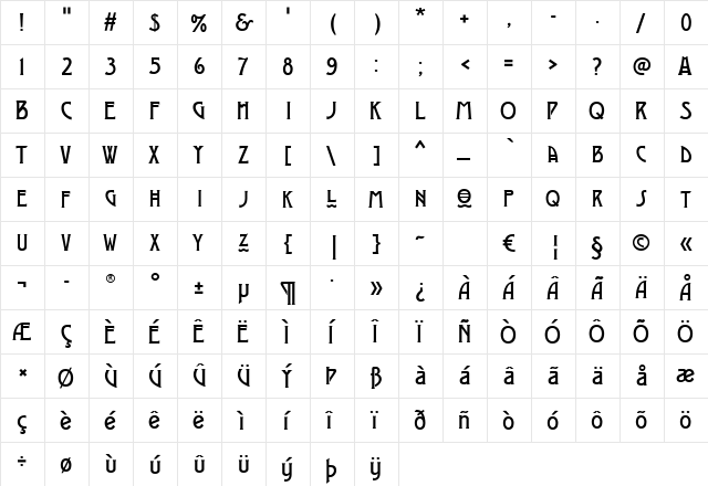 Modernist Three Regular  glyph index