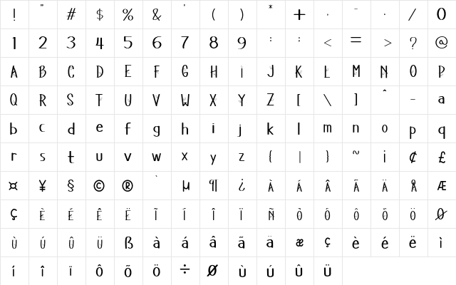 Magic Leaf Regular  glyph index