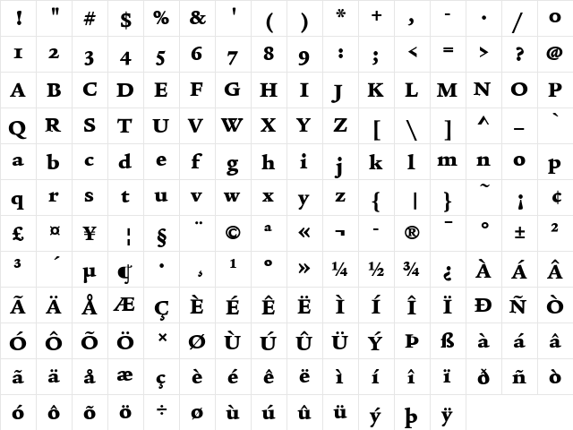 Legacy Serif ITC Ultra  glyph index