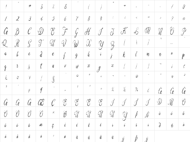 Nostar Script Regular  glyph index