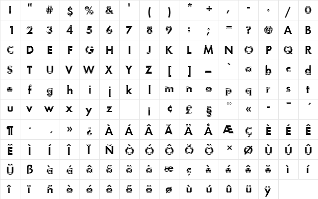 FuturaTDemIn1 Regular  glyph index