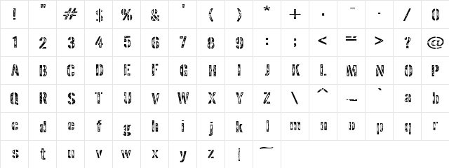Interplanetary Crap Regular  glyph index