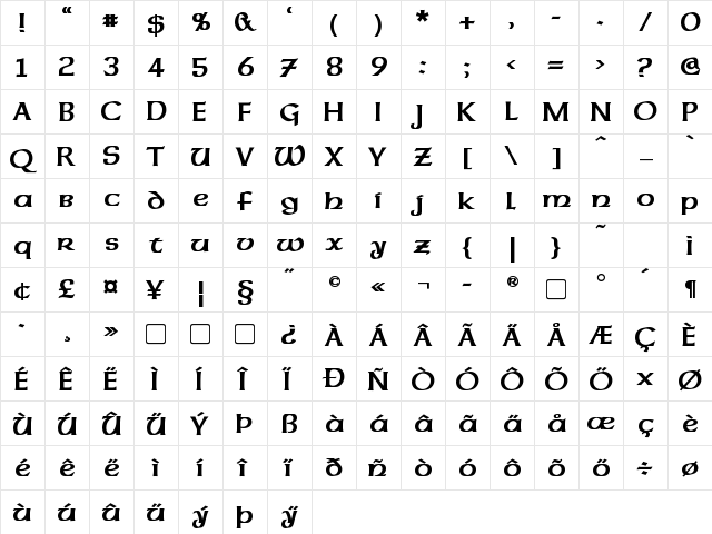 Dalelands Uncial Bold  glyph index