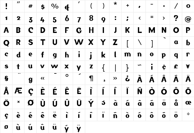 Jackdaw Regular  glyph index