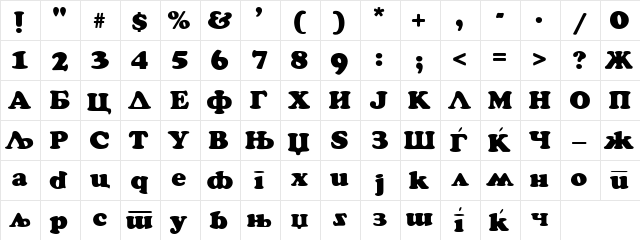 M-Cooper Light  glyph index