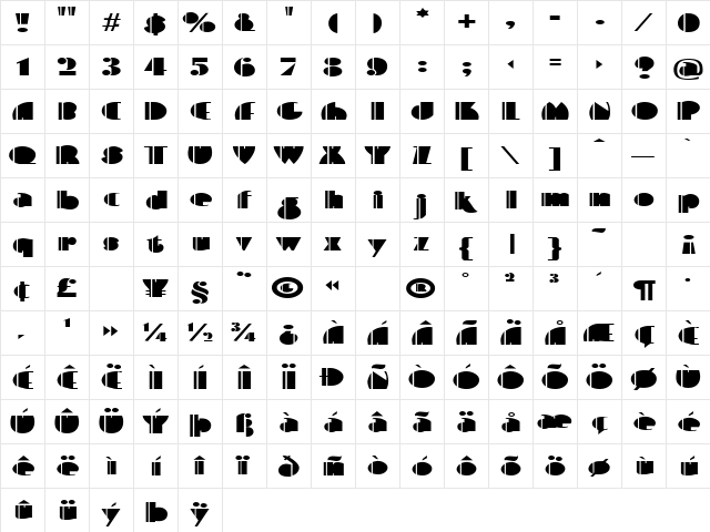 Contemporary Bold  glyph index