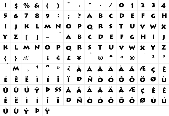 Austere Black SSi Black  glyph index