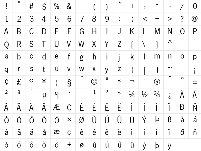 News Gothic Std Medium  glyph index
