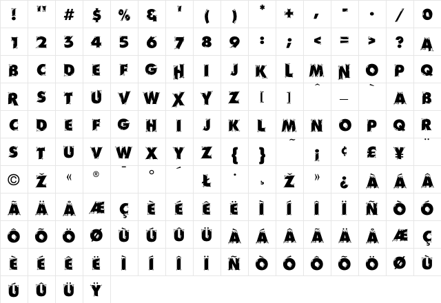 LayoutGothic Regular  glyph index