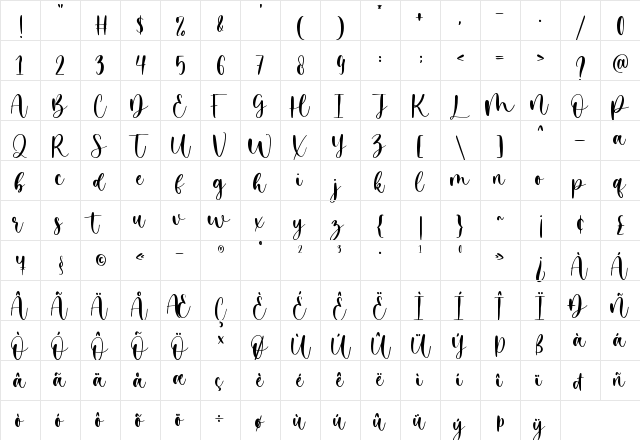 Honest Darling Regular  glyph index