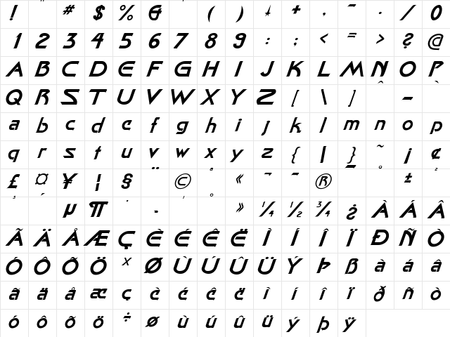 Star Cinema Italic  glyph index