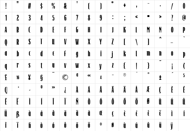 TFRaincheck Bold  glyph index