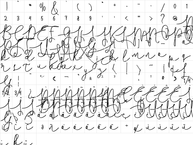 Hasnita Regular  glyph index