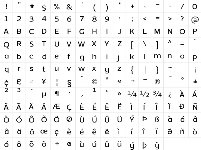 EzzoMediumAlt Regular  glyph index