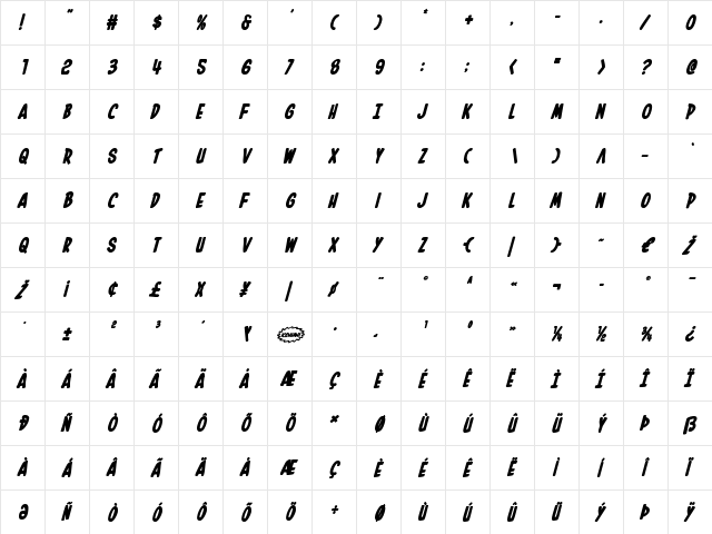 In-House Edition Bold Italic Bold Italic  glyph index