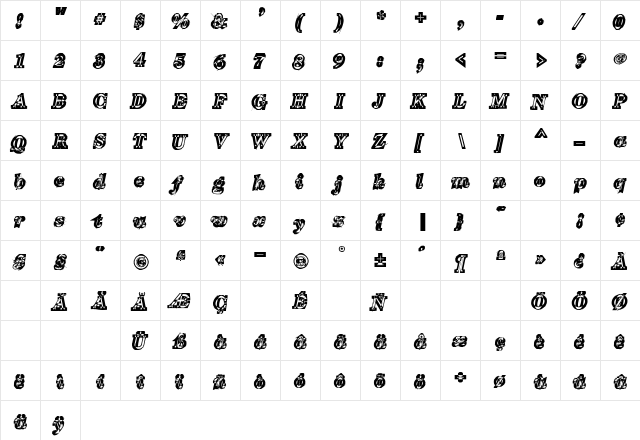 GrindRegular Regular  glyph index
