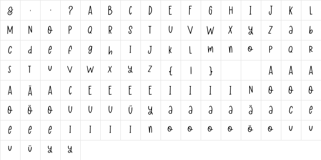 Milloris Diary Regular  glyph index