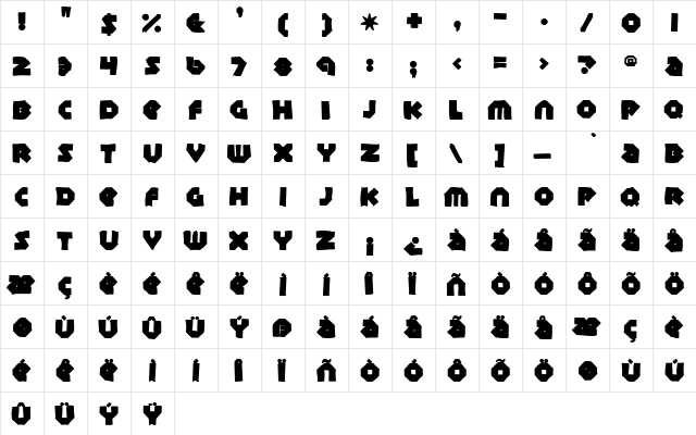 Sudbury Basin Ink Regular  glyph index
