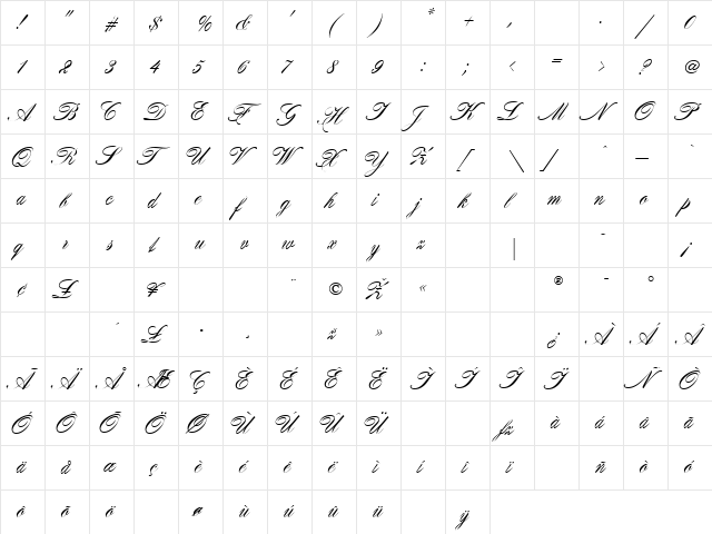 Certificate Script Regular  glyph index