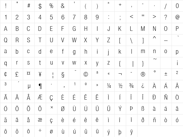 Nimbus Sans Becker PLigCon Regular  glyph index